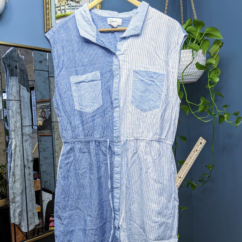 Japna Blue and White Stiped Shirt 100% Cotton Dress with Pockets